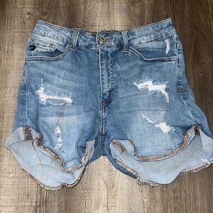 Kancan Distressed Denim High Waist Blue Jean Shorts Size 27